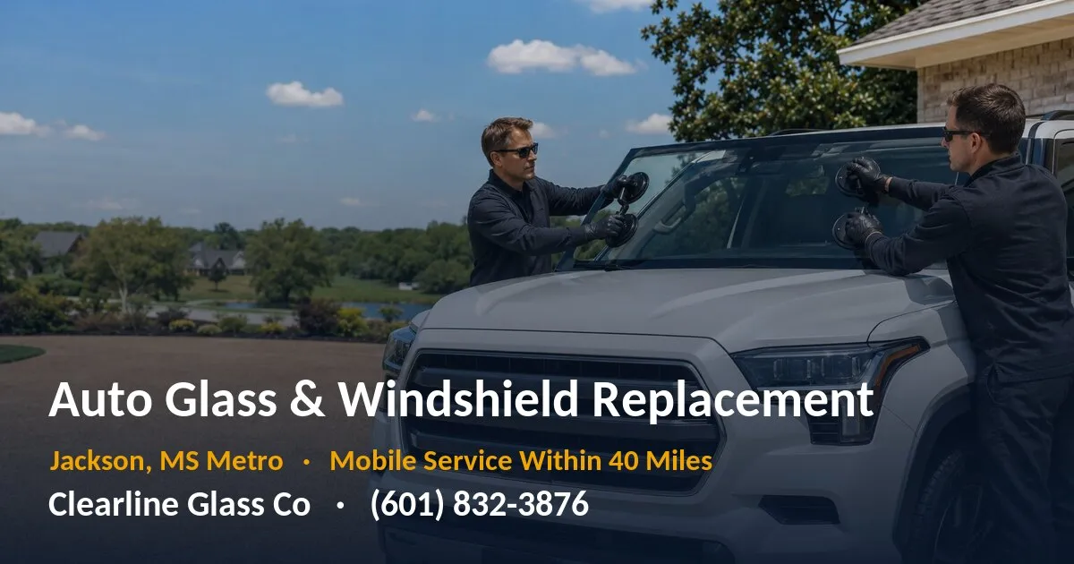 Clearline Glass Co technicians replacing a windshield